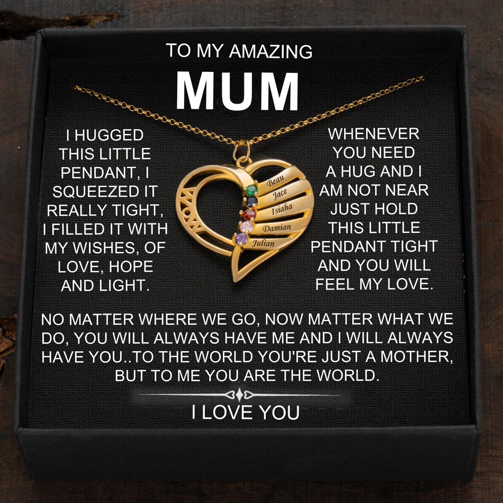 Custom Heart Necklaces With Names and Birthstones For Mother's Day Gift