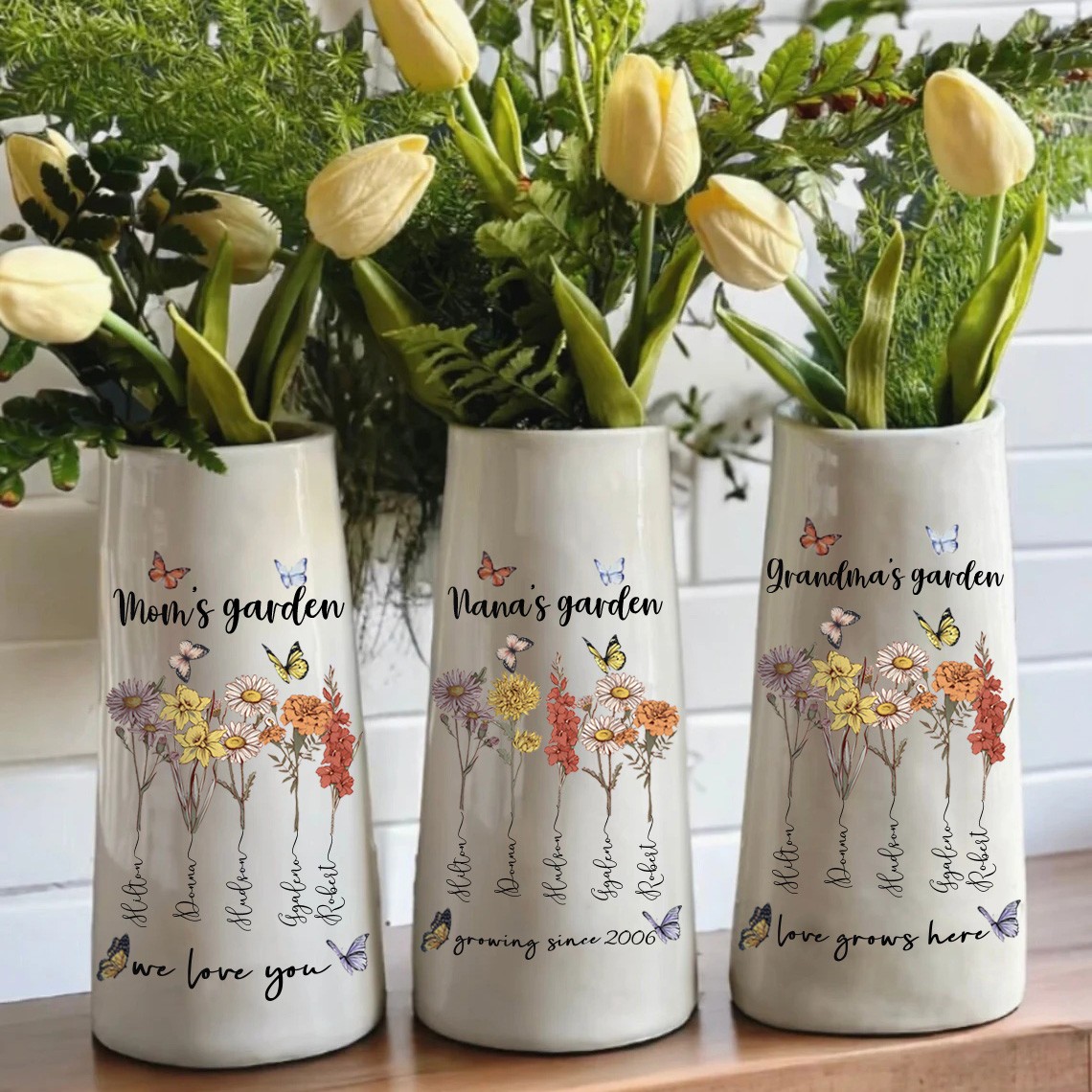 Personalised Birth Month Flower Vase With Kids Name For Mum Grandma Mother's Day Gift Ideas