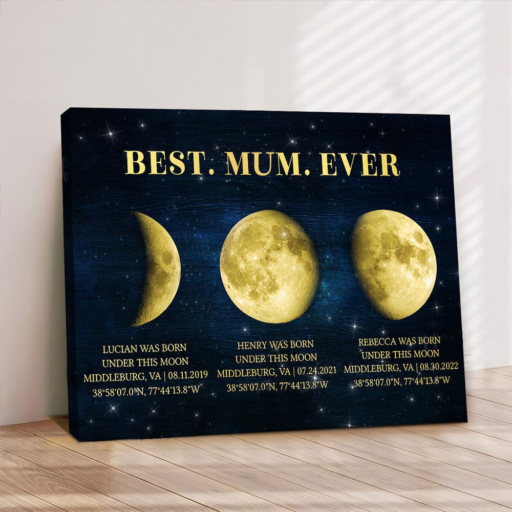 Custom Best Mum Ever Universe Moon Phase Print Frame With Kids Names Unique Gift Ideas