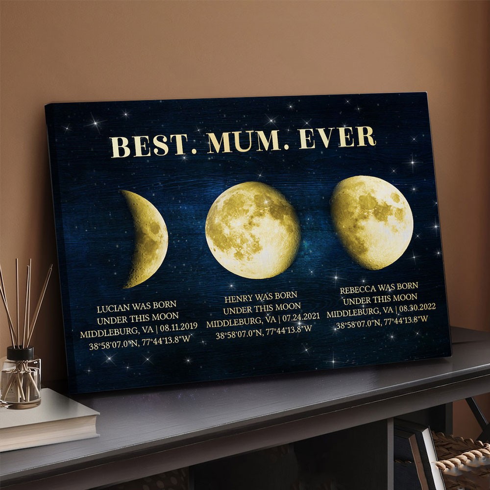 Custom Best Mum Ever Universe Moon Phase Print Frame With Kids Names For Mother's Day Gift
