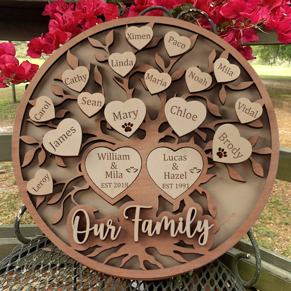 Custom Family Tree Wood Sign With Kids Name Home Wall Art Decor For Christmas Family Gift
