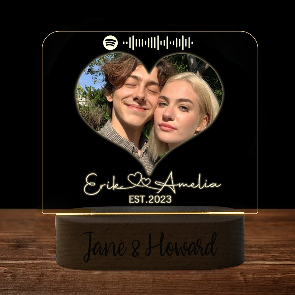 Personalised Photo Music Plaque Spotify Night Light Valentine's Day Gift For Girlfriend Boyfriend
