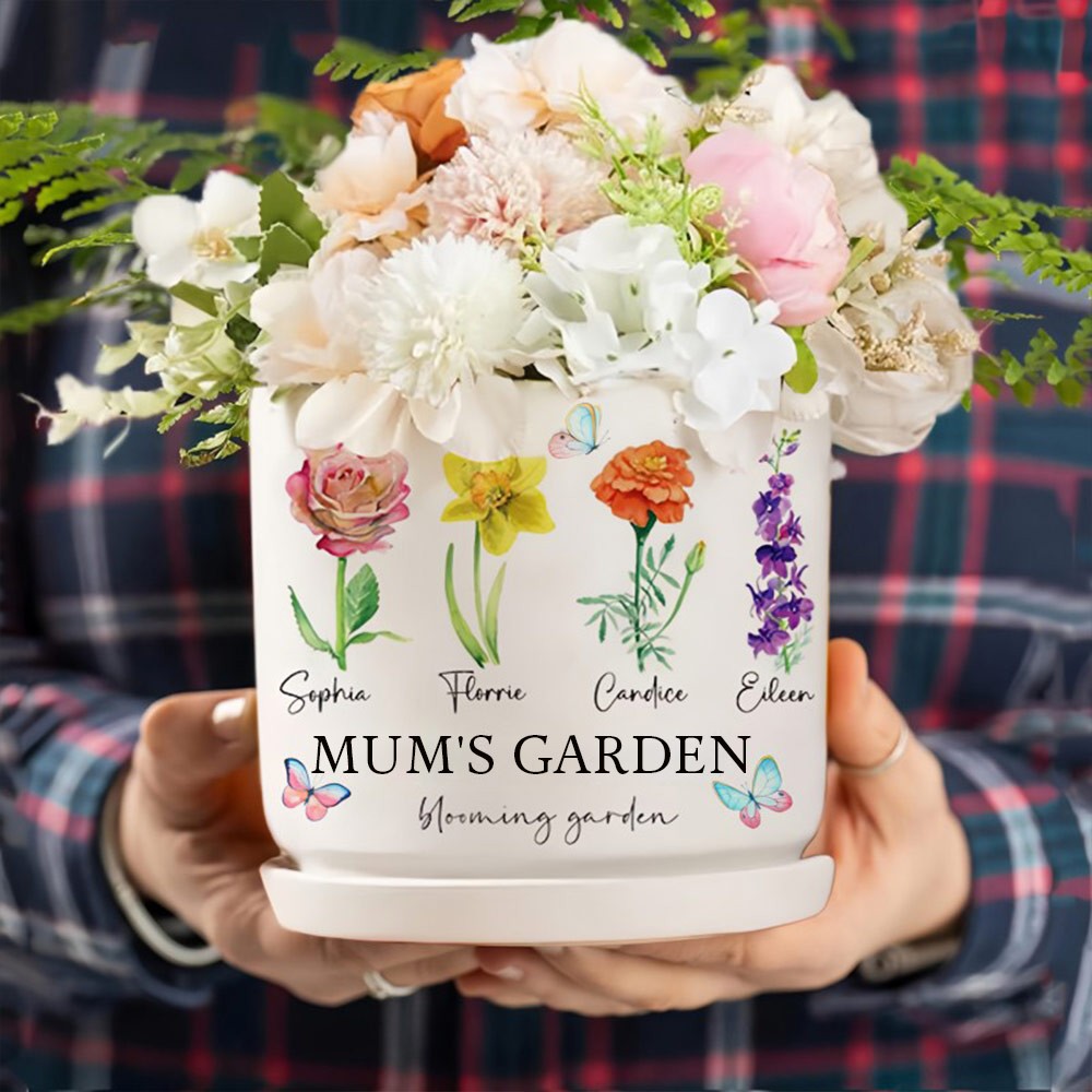 Custom Mum's Garden Birth Flower Pot with Kids Names For Grandma Mum Mother's Day Unique Gift