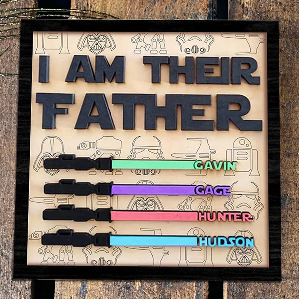 Personalised I am Their Father Dad Wood Sign with Kids Names For Father's Day Gift