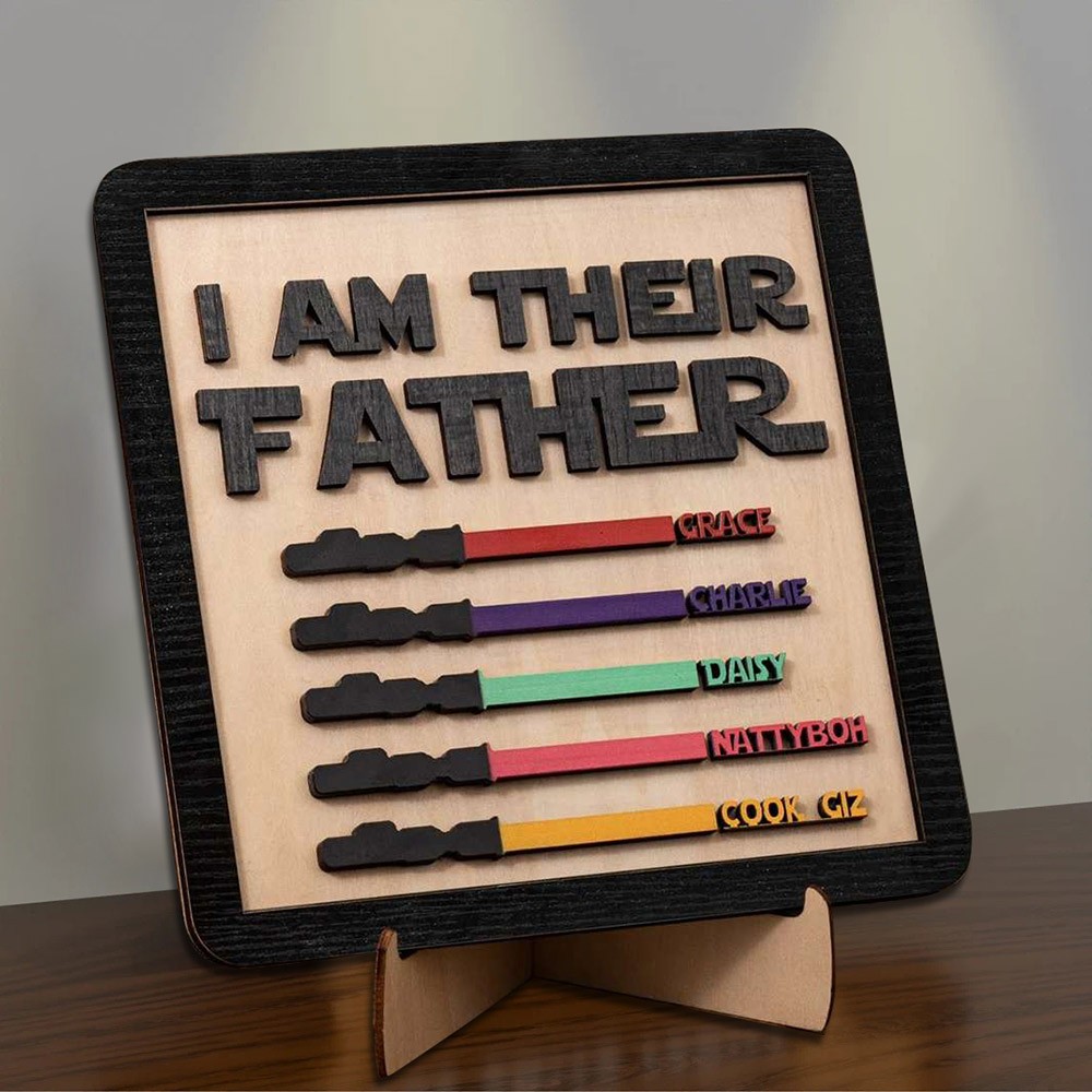 Personalised I am Their Father Dad Wood Sign with Kids Names For Father's Day Gift
