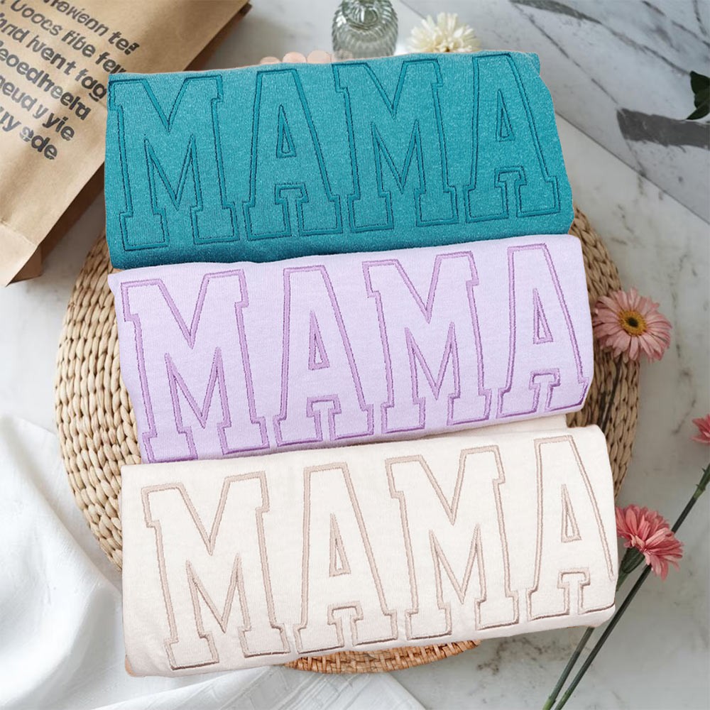 Custom Embroidered MAMA Sweatshirt with Kids Names on Sleeve For New Mum Grandma Mother's Day Gift