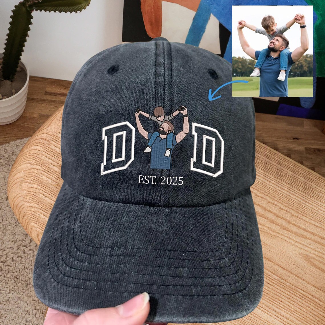 Personalised Portrait Embroidered Dad Cap For Men New Dad Father's Day Birthday Gift