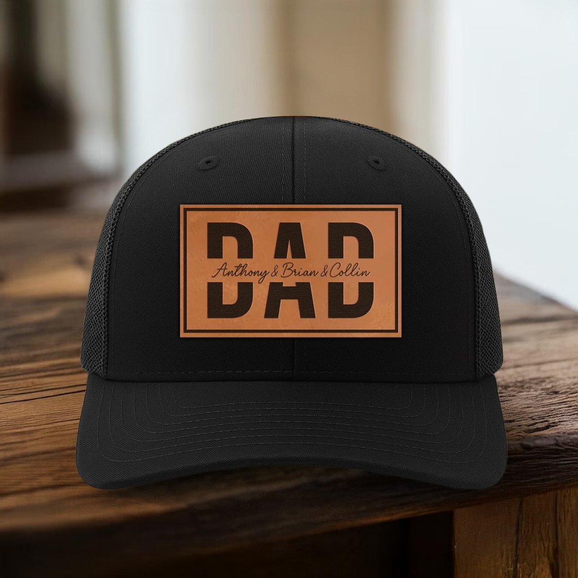 Custom Dad Leather Patch Hat With Kids Name For Men Dad Father's Day Gift