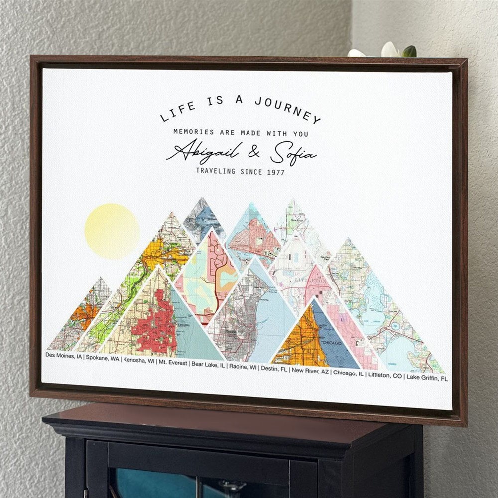 Personalised Mountain Adventure Travel Map Wall Art Wooden Frame Decor Keepsake Unique Gift For Couple Valentine's Day