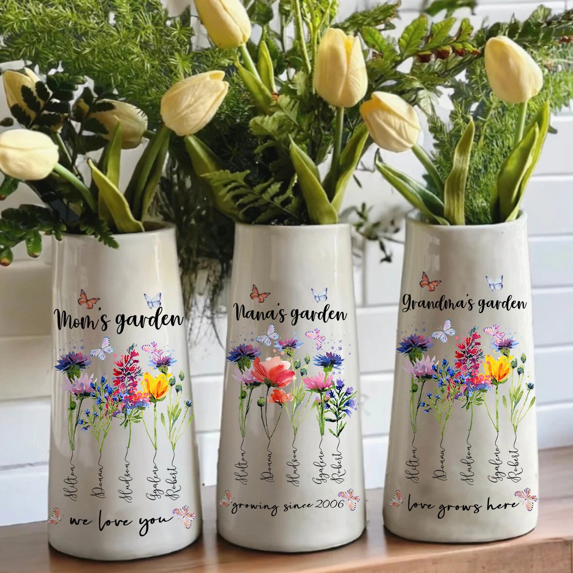 Personalised Birth Month Flower Vase With Kids Name For Mum Grandma Mother's Day Gift Ideas