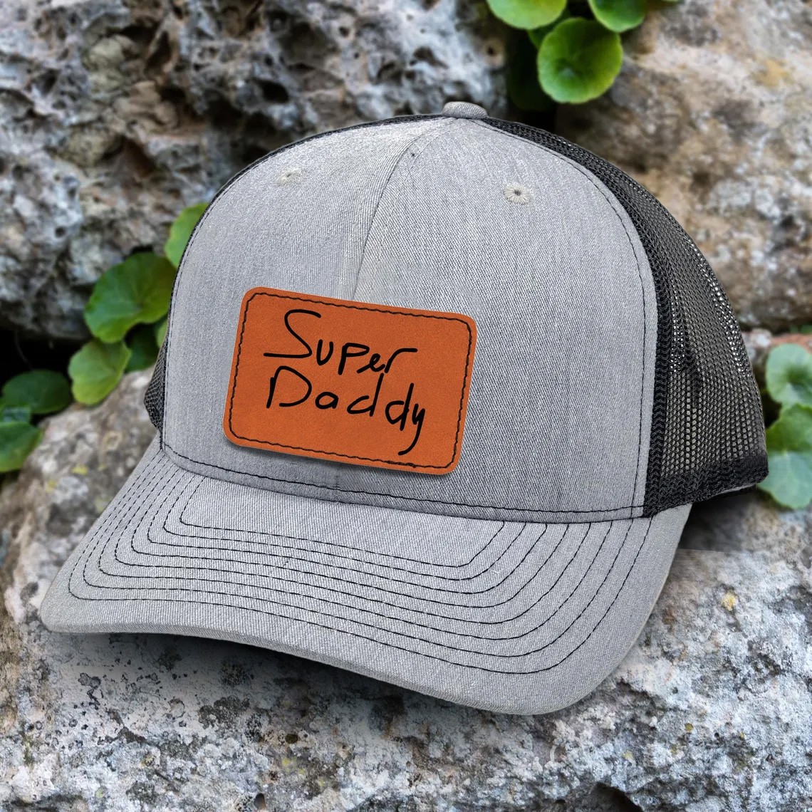 Personalised Child’s Handwritten Leather Patch Dad Hat For Dad Grandpa Papa Father's Day Birthday Gift