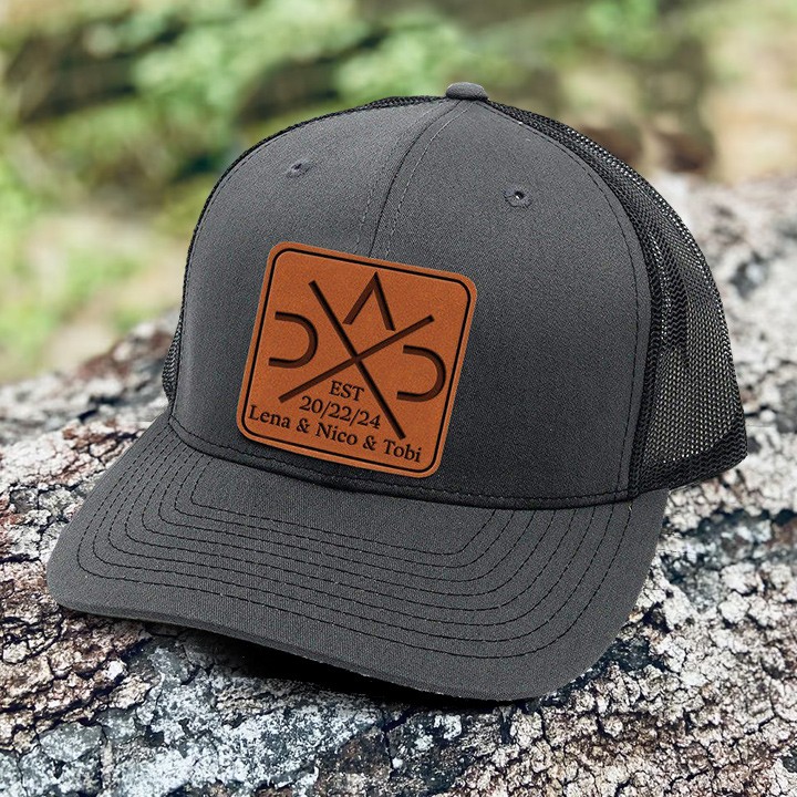 Custom DAD Leather Patch Hat With Kids Name For Papa Dad Grandpa Father's Day Birthday Gift