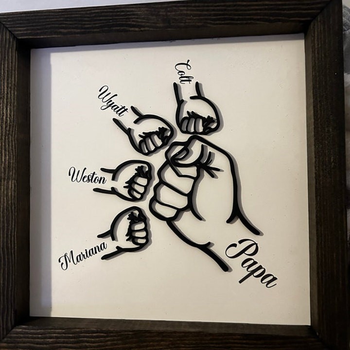 Personalised Fist Bump Wooden Sign With Kids Name For Father's Day Gift