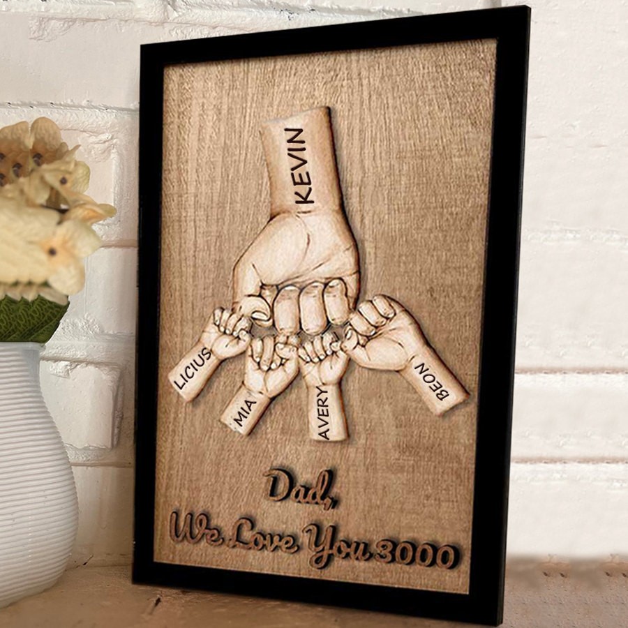 Personalised Fist Bump Dad Wood Sign With Kids Name For Father's Day Gift