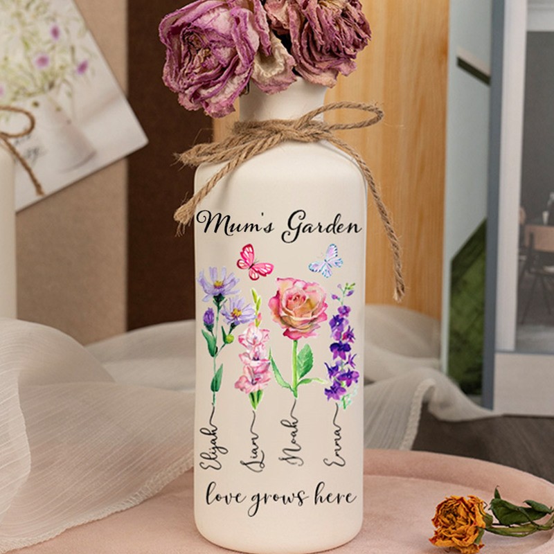 Custom Mum's Garden Birth Flower Vase with Kids Names For Grandma Mum Mother's Day Gift