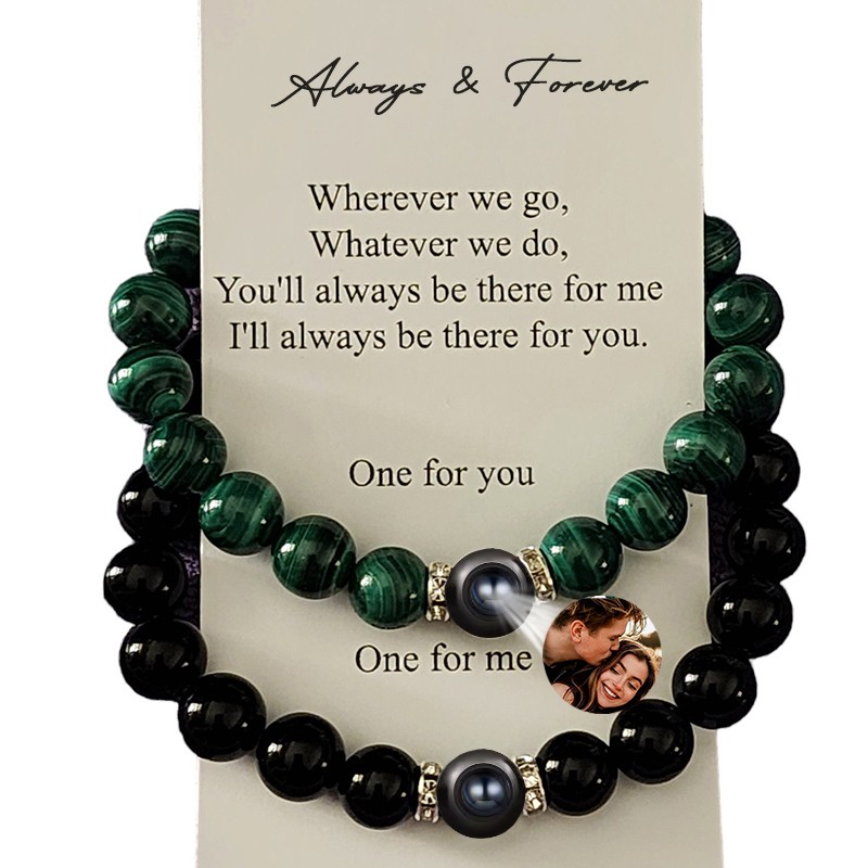 Personalised Set of 2 Couples Projection Bracelets With Magnetic Design For Her Him Valentine's Day