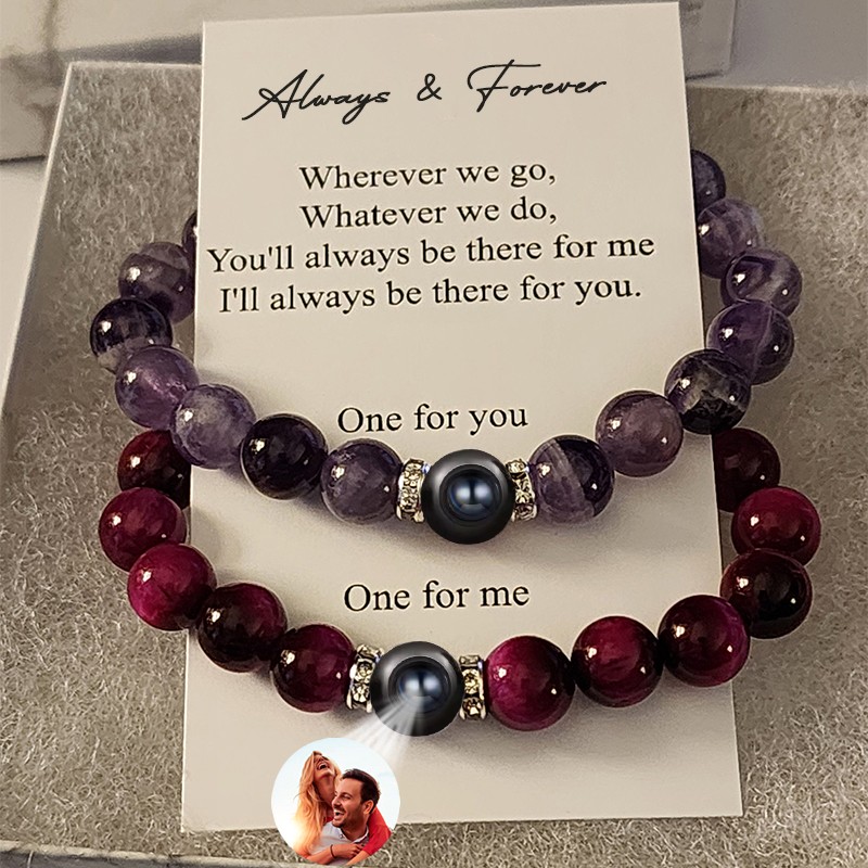 Personalised Matching Magnetic Long Distance Bracelet with Photo Inside For Valentine's Day Gifts