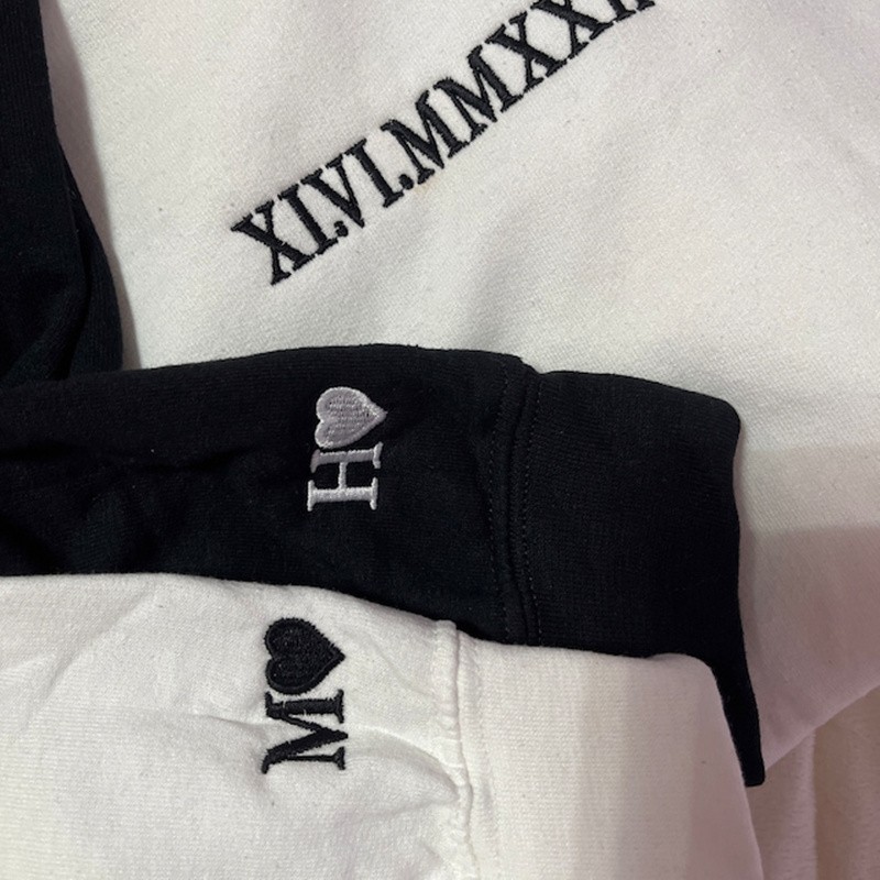 Custom Embroidered Roman Numeral Sweatshirt Anniversary Date and Initials on Sleeve Valentine's Day Gift For Couple