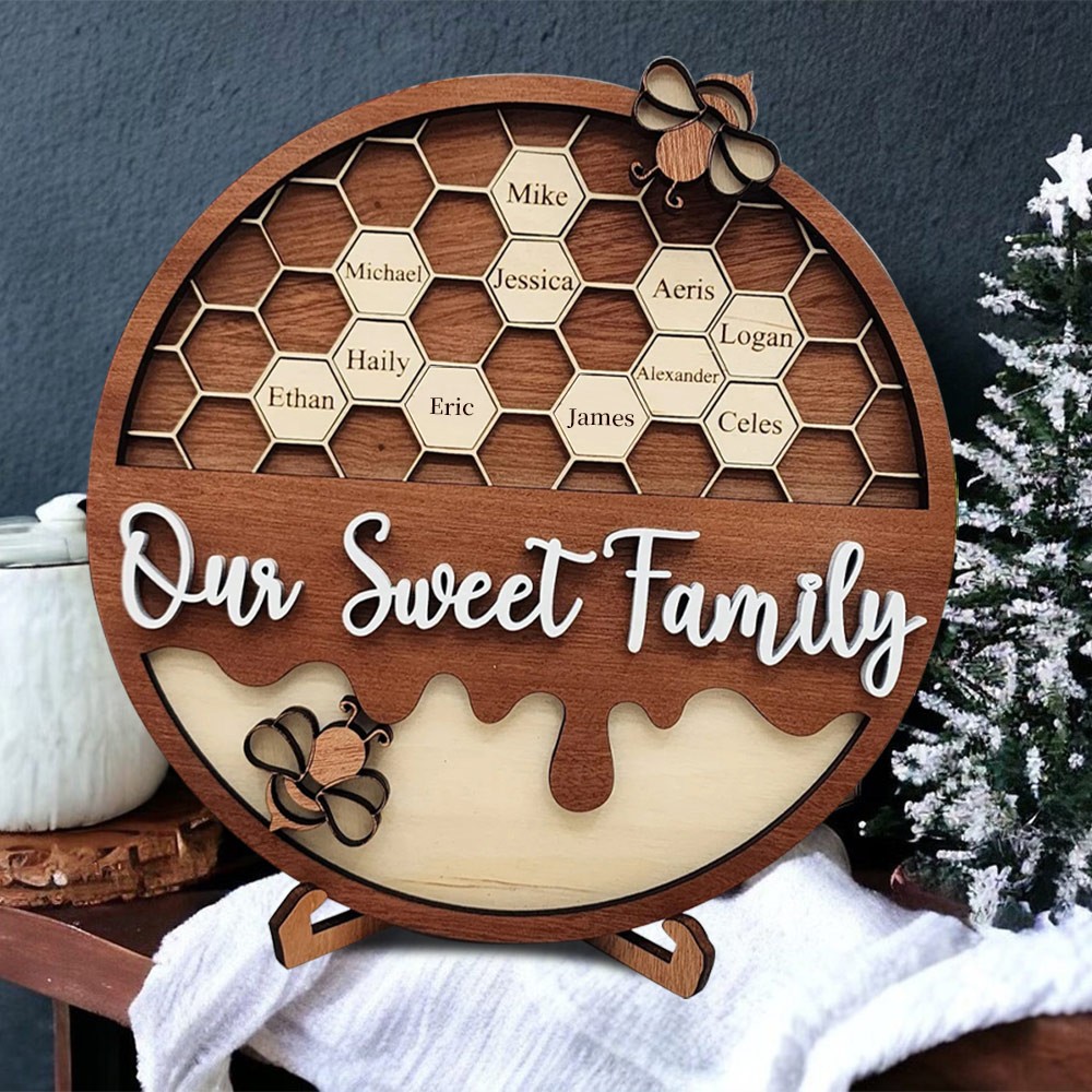 Personalised Grandbabees Wood Sign Bee Hive Family For Grandma Mum Christmas Gift