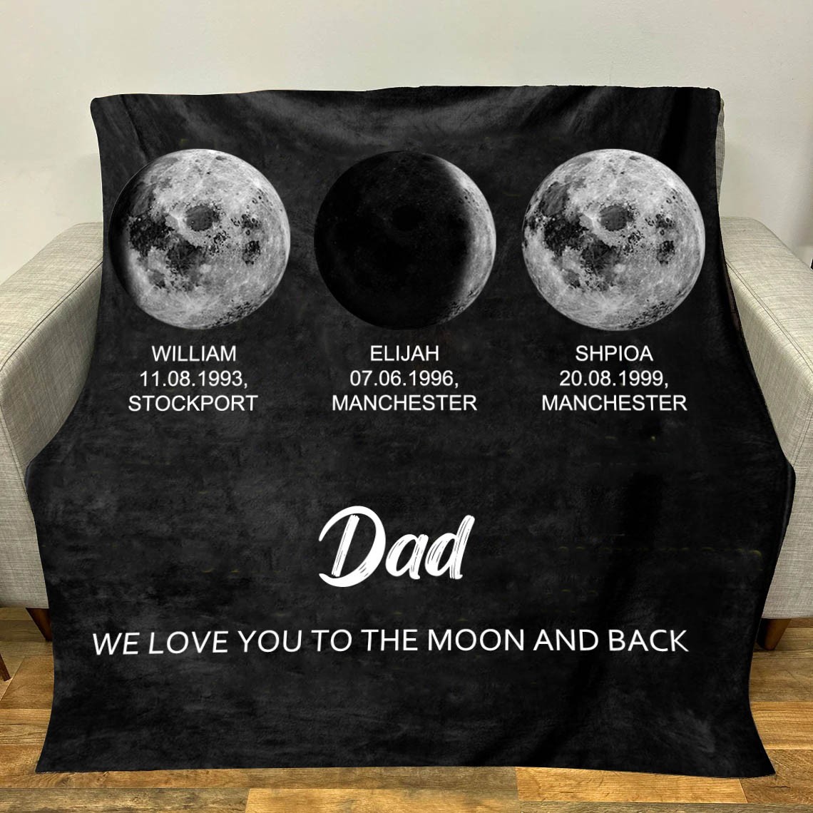 Personalised Moon Phase Blanket For Dad Father's Day Gift
