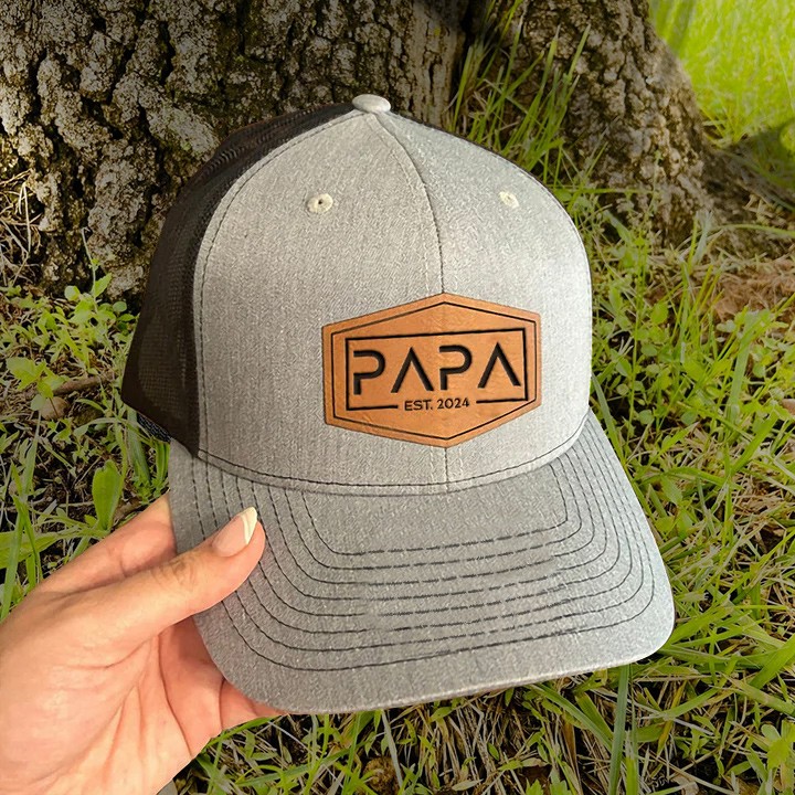 Custom PAPA Leather Patch Cap For Dad Grandpa Father's Day Birthday Gift