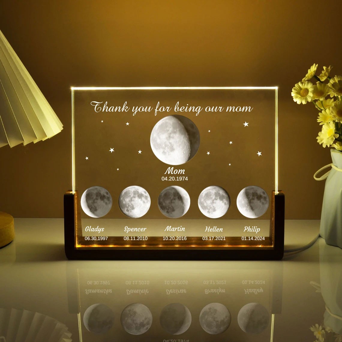 Custom Mum Moon Phase Night Light By Date For Mother's Day Gift