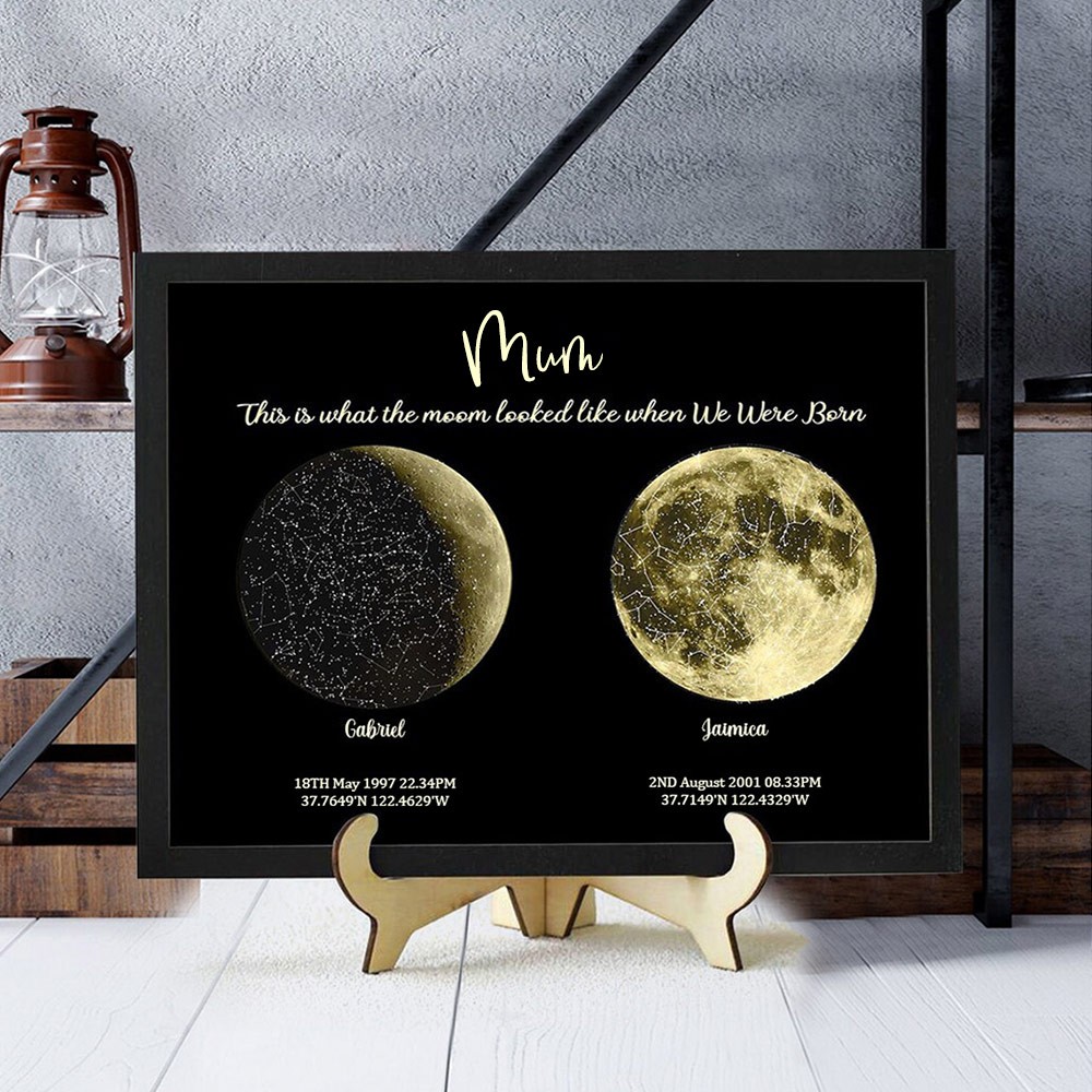 Custom Mum's Moon Phase Print Frame With Kids Names For Mother's Day Gifts
