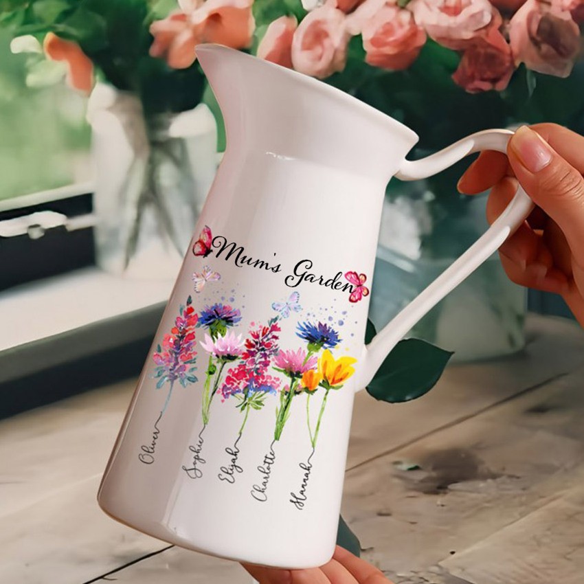 Personalised Mum's Garden Birth Month Flower Vase With Kids Name For Mum Grandma Mother's Day Gift Ideas
