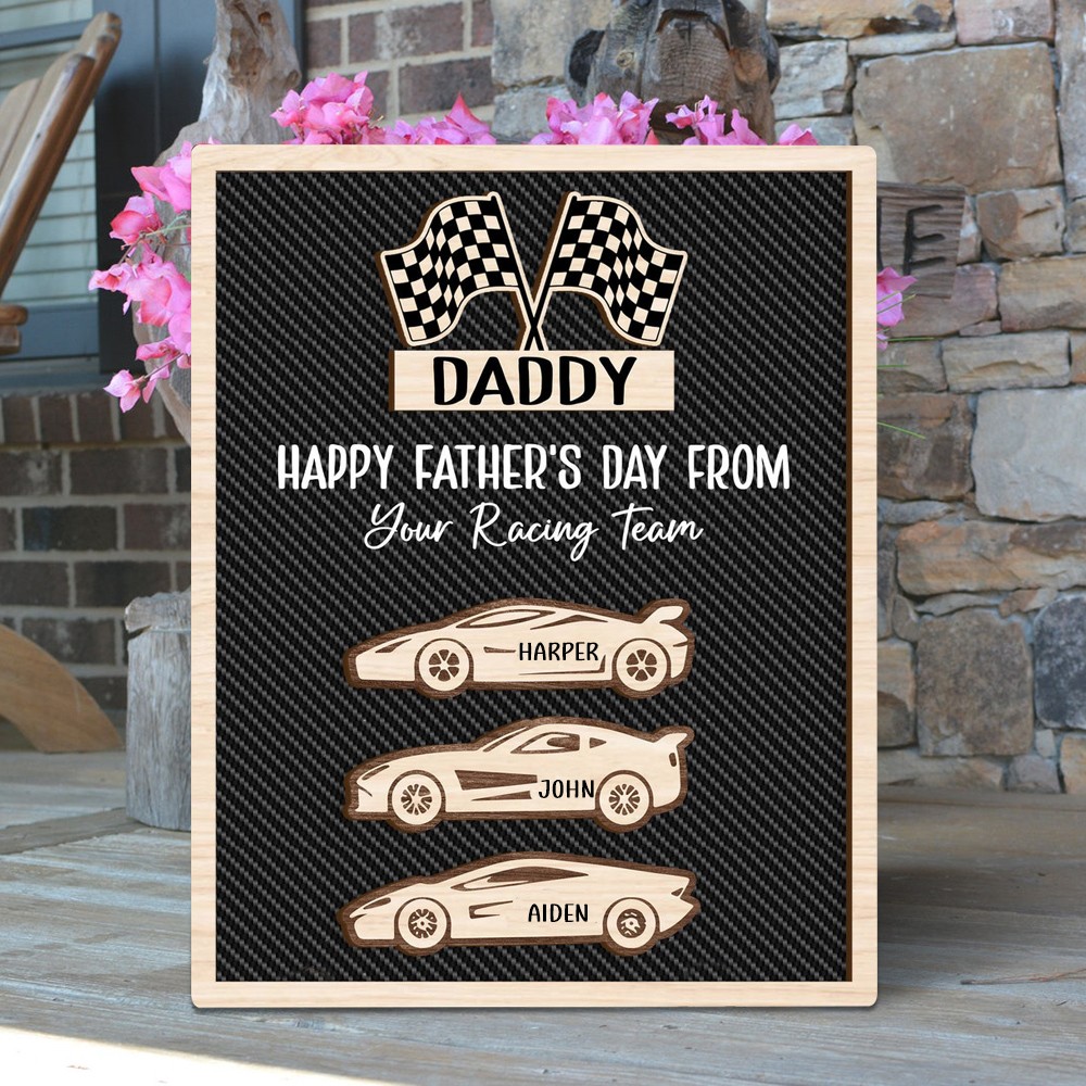 Dad's Racing Team Personalised Father's Day Gift Dad's Wood Plaque Decor