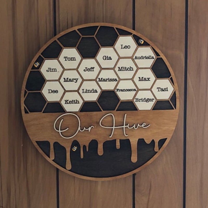 Personalised Bee Hive Family Wood Sign For Grandma Mum Christmas Gift
