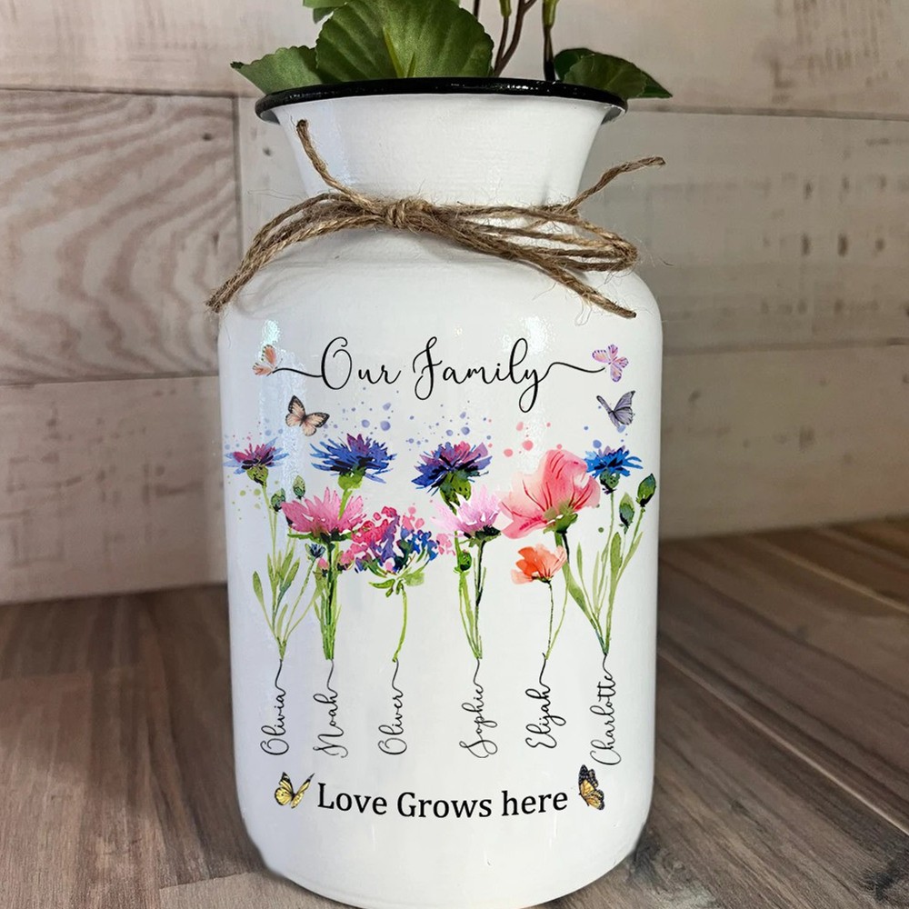 Custom Birth Month Flower Vase With Kids Name For Mum Grandma Family Gift Ideas