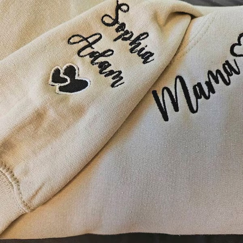 Custom Embroidered Mama Sweatshirt with Kids Names on Sleeve For Mum Grandma Mother's Day Gift