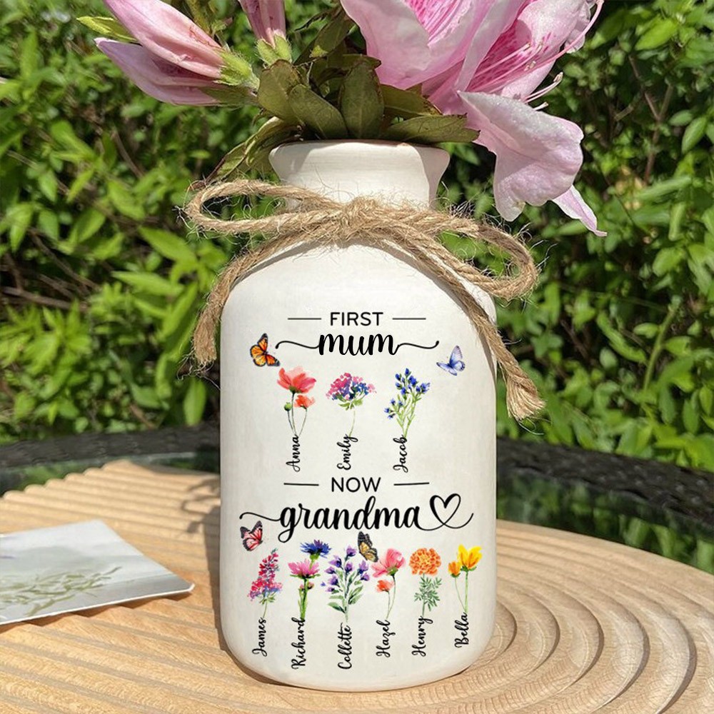 First Mum Now Grandma Personalised Birth Month Flower Vase For Mother's Day Gift Ideas