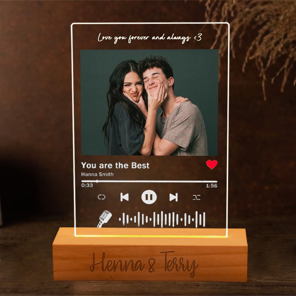 Personalised Photo Music Plaque Night Light Valentine's Day Gift For Girlfriend Boyfriend