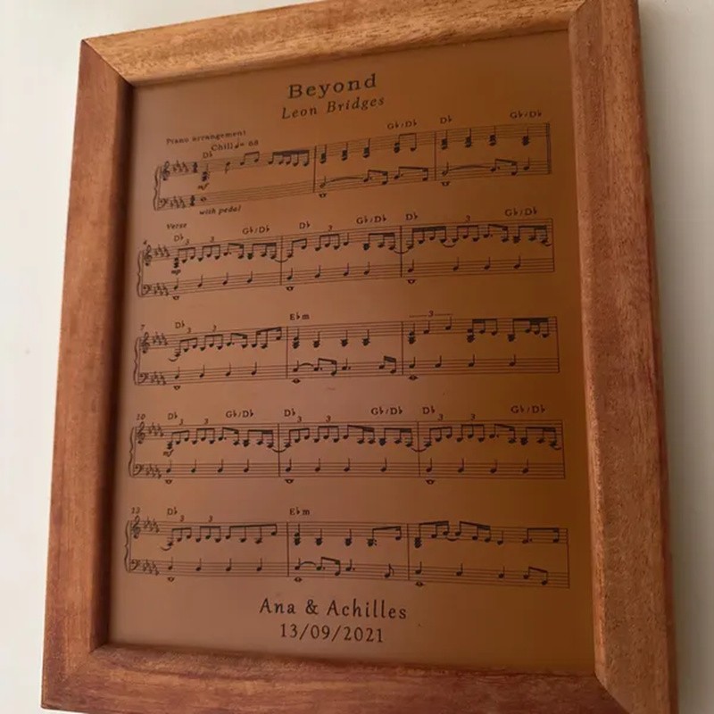 Personalised Framed Leather Music Sheets Song Lyric Art Gift For Couple Wedding Anniversary Valentine's Day
