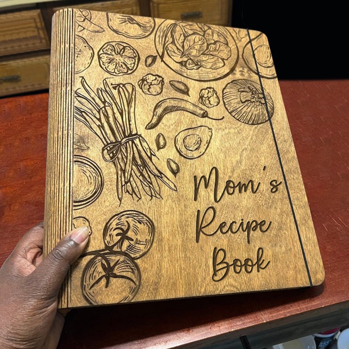 Custom Wood Recipe Book Blank Binder Mum's Cookbook For Christmas Family Anniversary Gift