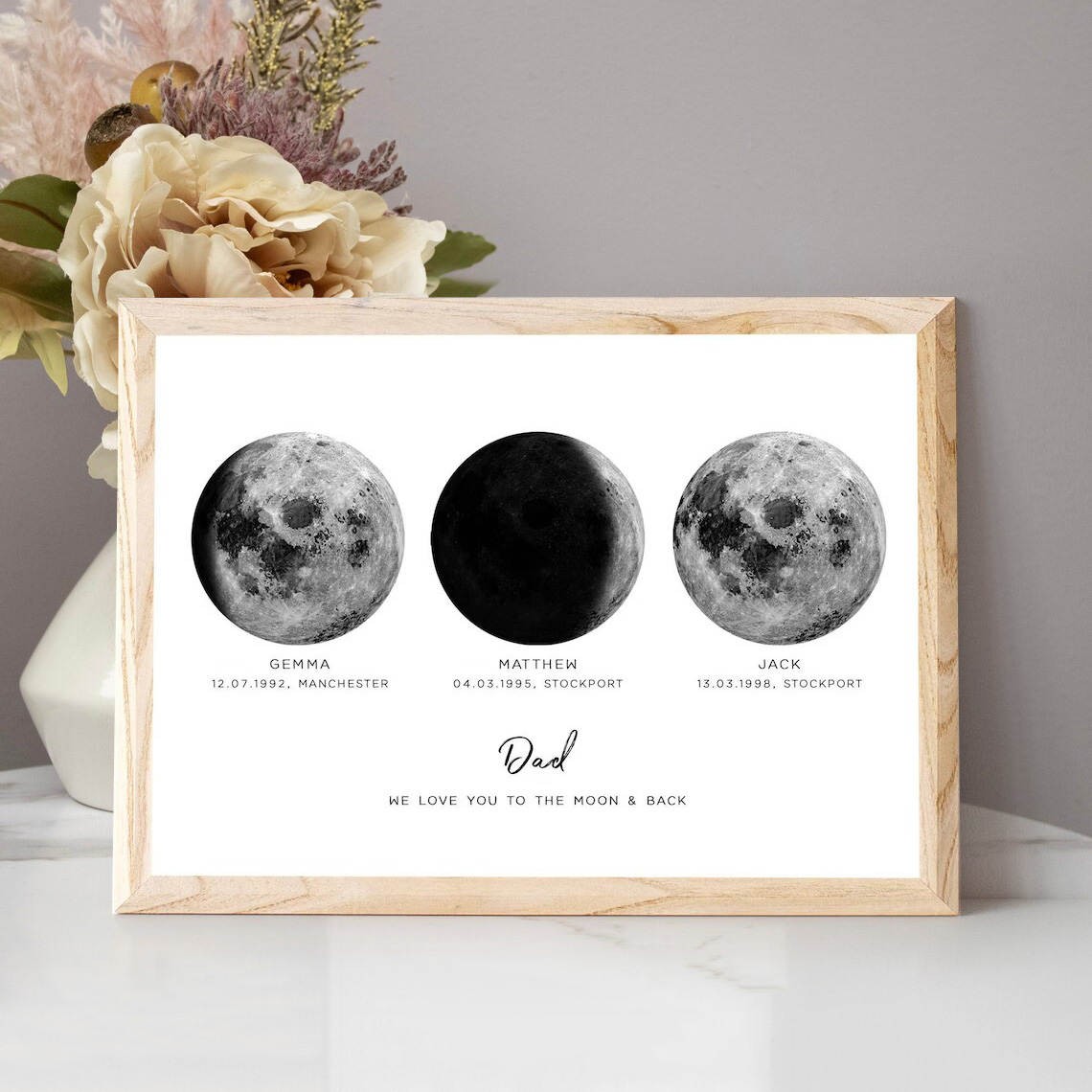 Personalised Moon Phase Frame Gift for Dad Father's Day Love You To The Moon and Back