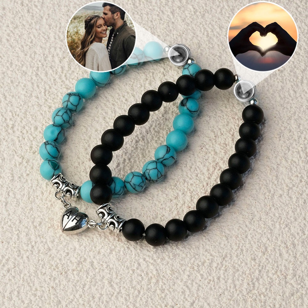 Personalised Matching Magnetic Couple Bracelet With Unique Memory Inside For Girlfriend Christmas Day