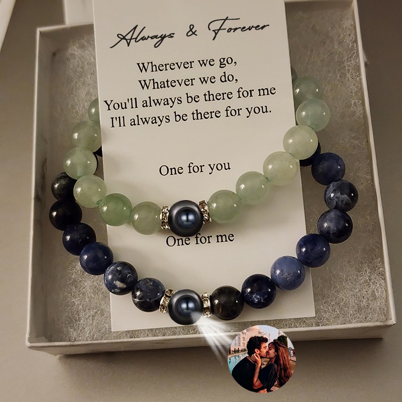 Set of 2 Personalised Projection Beaded Magnetic Bracelets For Couples Birthday Gifts