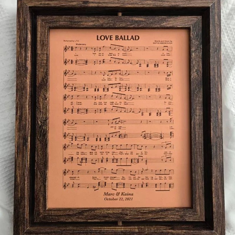 Personalised Framed Music Sheets Song Lyric Art Gift For Couple Wedding Anniversary Valentine's Day
