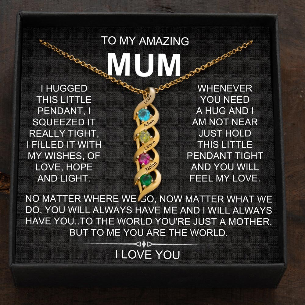 Personalised DNA Family Necklace with Names and Birthstones For Mum