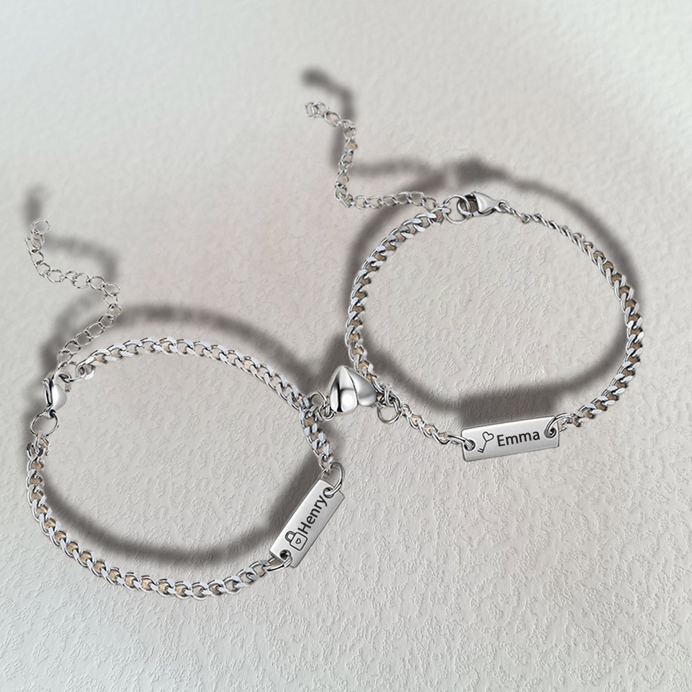 Personalised Magnetic Couple Bracelet with Custom Names For Valentine's Day Christmas Gift Ideas