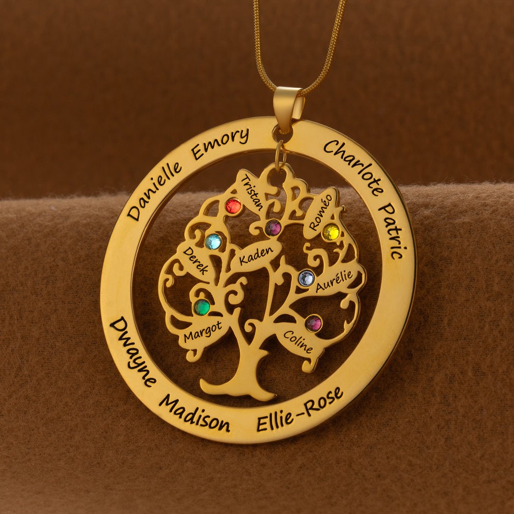 Personalised Birthstone Family Tree Necklace with Names For Mother's Day