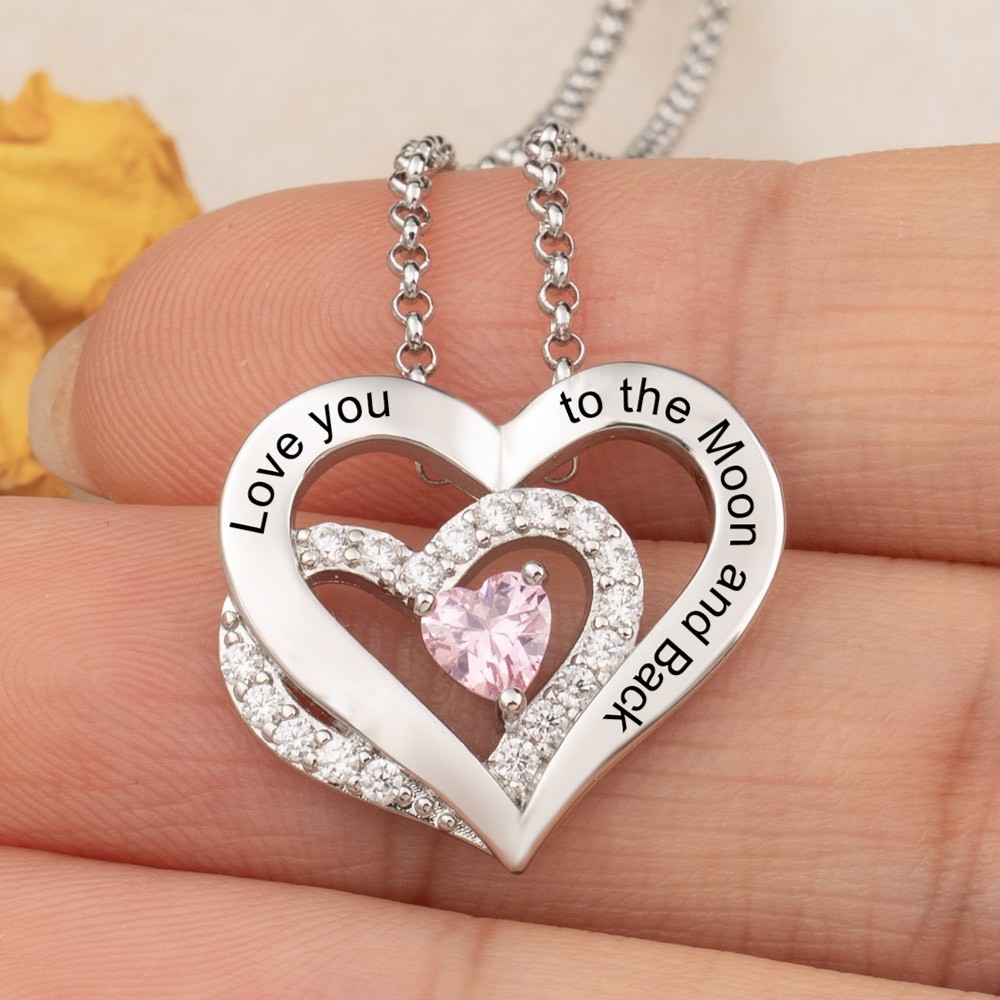 Personalised Two-Layer Heart Necklace with Custom Engraving For Her Anniversary Gift
