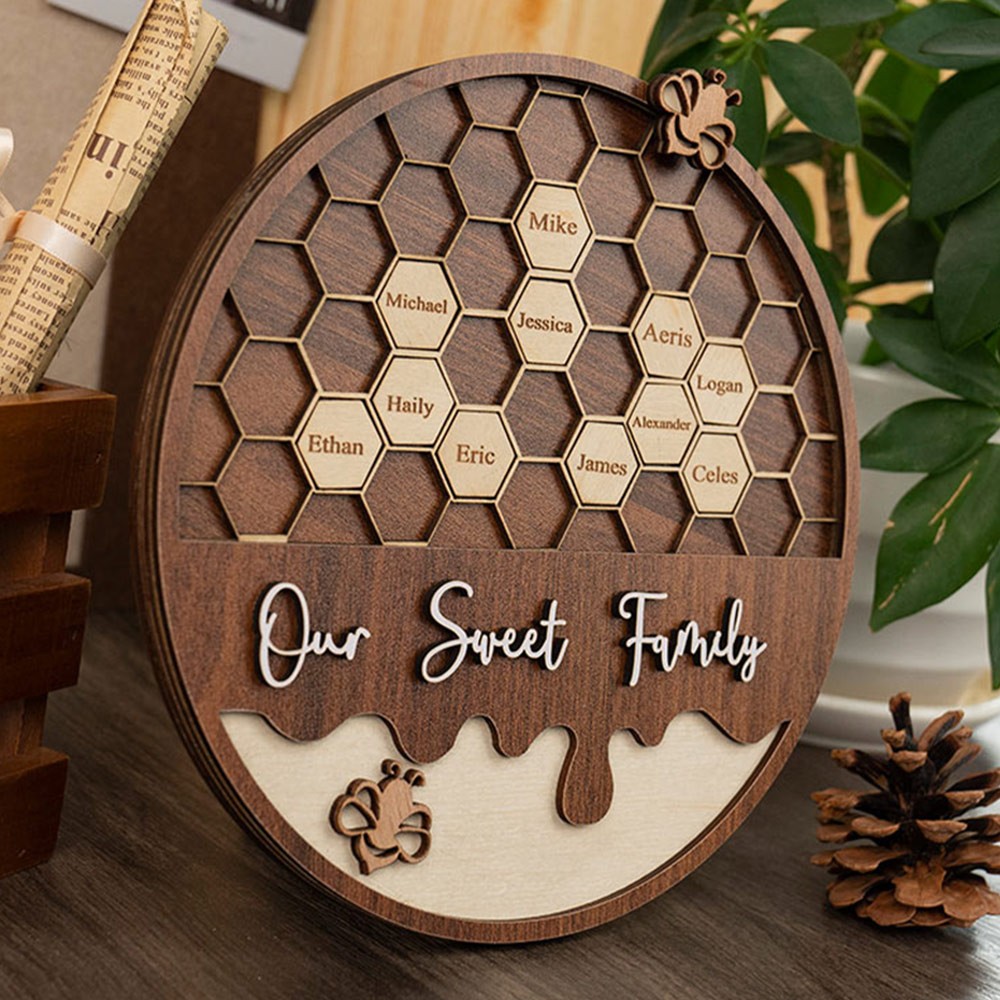Custom Bee Hive Wood Sign Our Sweet Family For Grandma Mum Christmas Gift