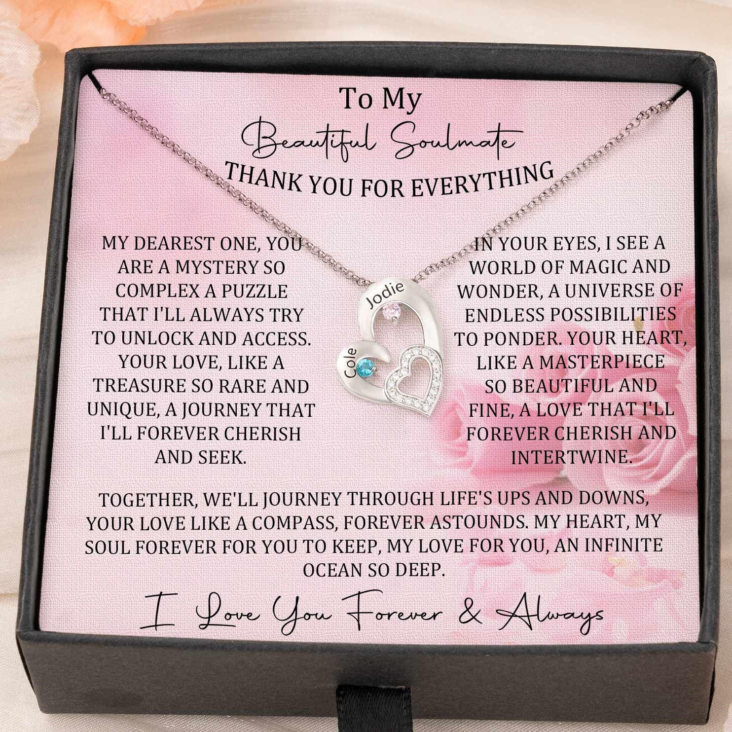 Custom Couple Names Heart Necklace With Birthstones Valentine's Day Gifts