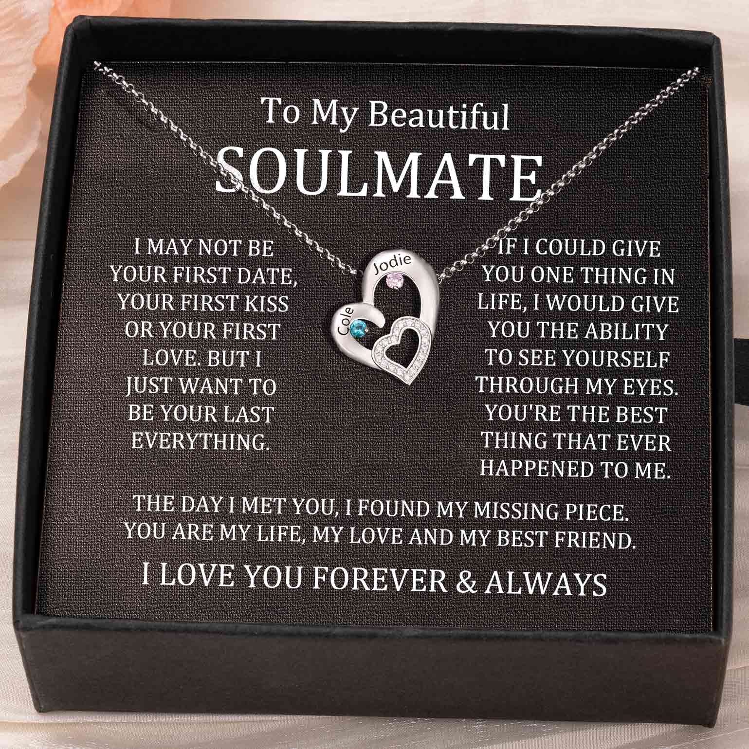Custom Couple Names Heart Necklace With Birthstones Valentine's Day Gifts