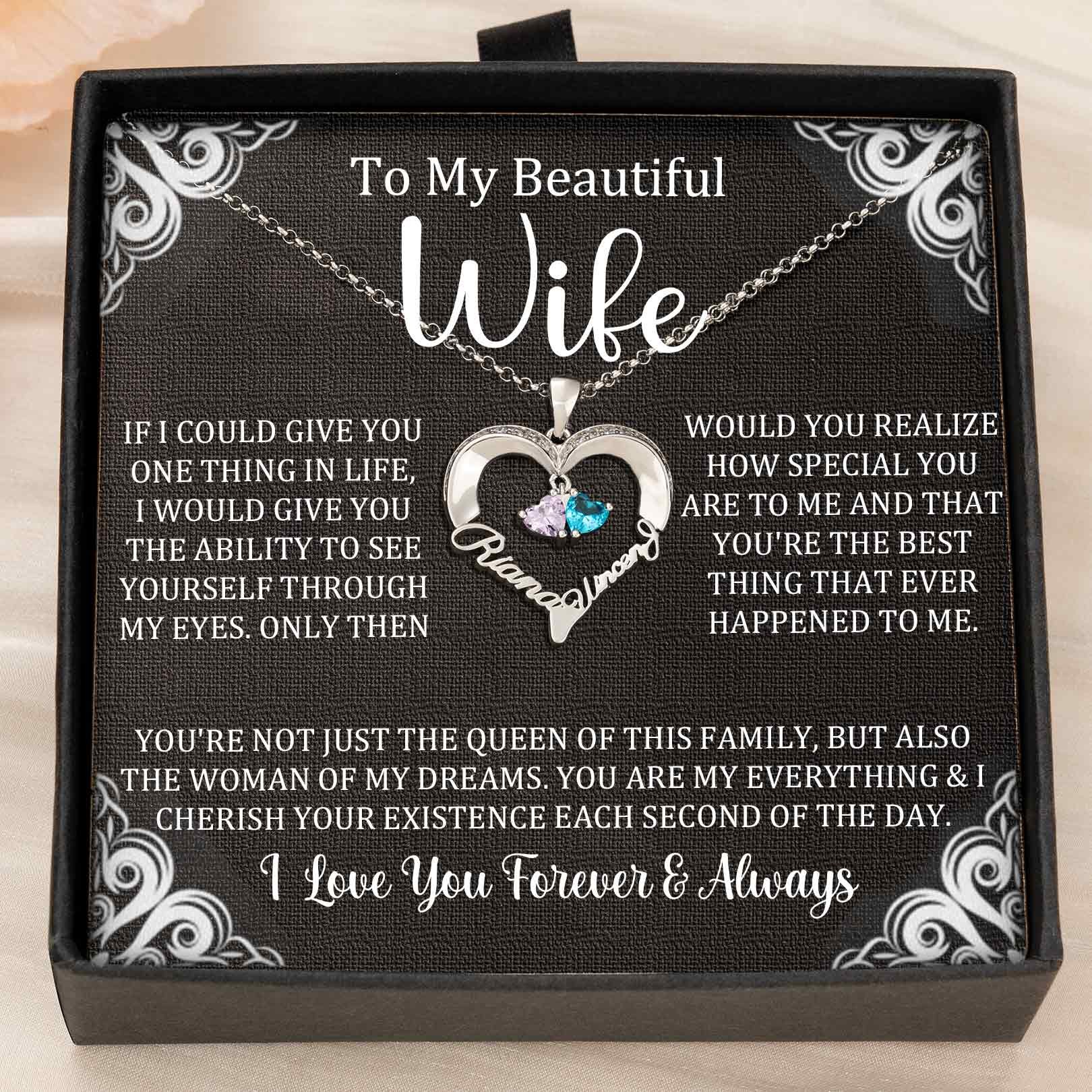 Custom Couple Names Heart Necklace With Birthstones Valentine's Day Gifts