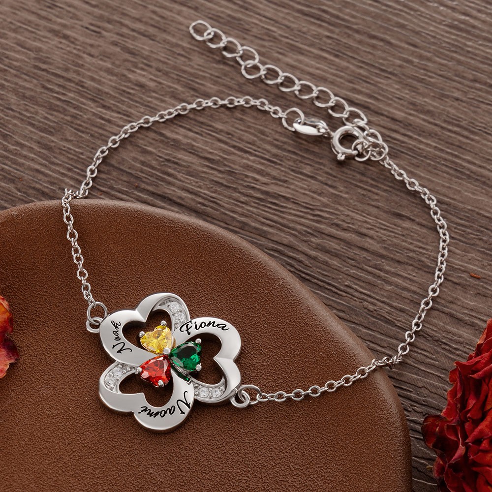 Personalised Family Bracelet With Names and Birthstones For Mother's Day Gift