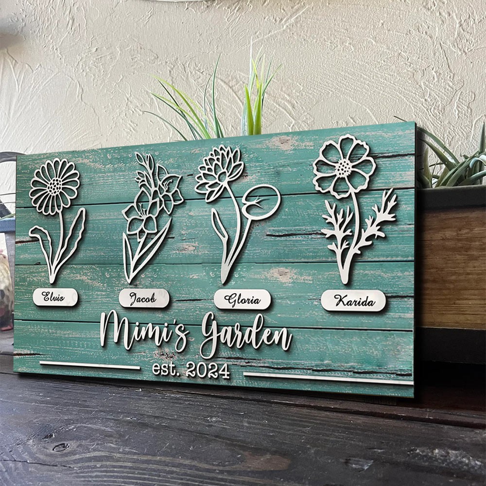 Custom Mimi's Garden Birth Flower Wood Sign Home Art Decor For Grandma Mum Christmas Gift